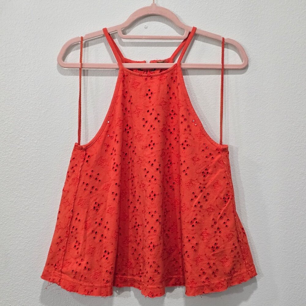 Free People ✦ Orange Eyelet Lace-Up Halter Crop Tank ✦ Cotton Summer Top XS - Picture 9 of 10